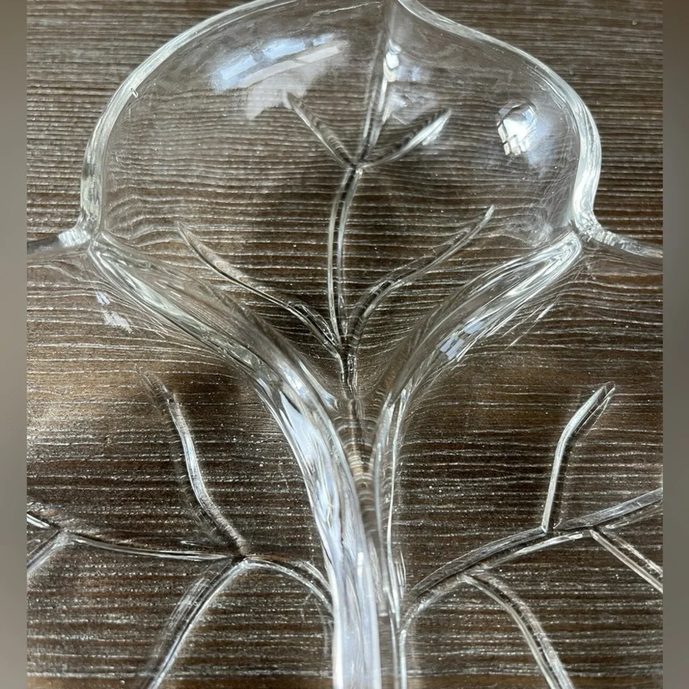 Clear Glass Leaf-Shaped Divided Serving Dish - Clear